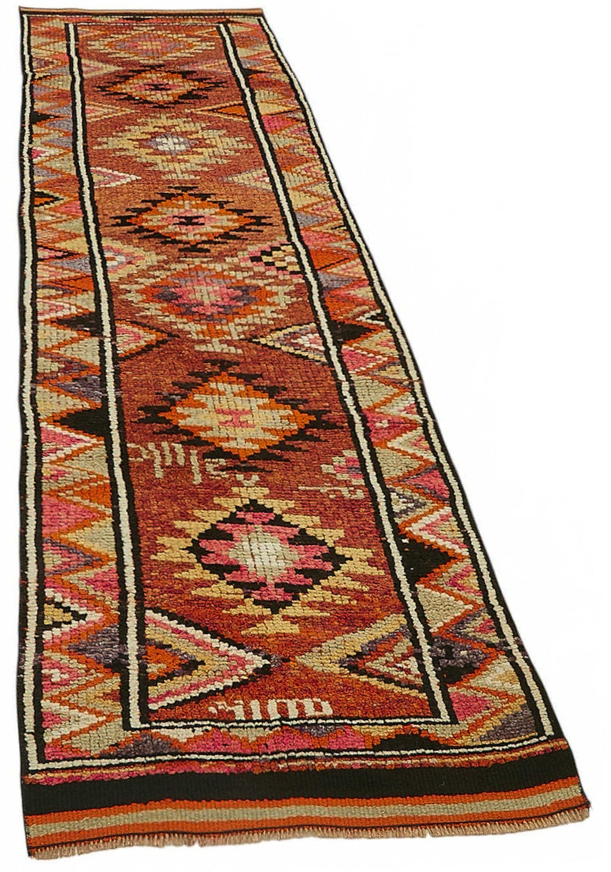 Zolvo Kahverengi Turuncu Geometrik Desenli Etnik El Dokuma Yolluk 82x335 cm – genel görünüm