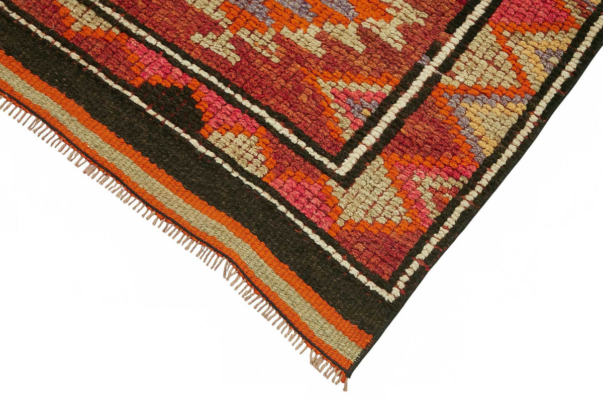 Zolvo Kahverengi Turuncu Geometrik Desenli Etnik El Dokuma Yolluk 82x335 cm – detay görünümü