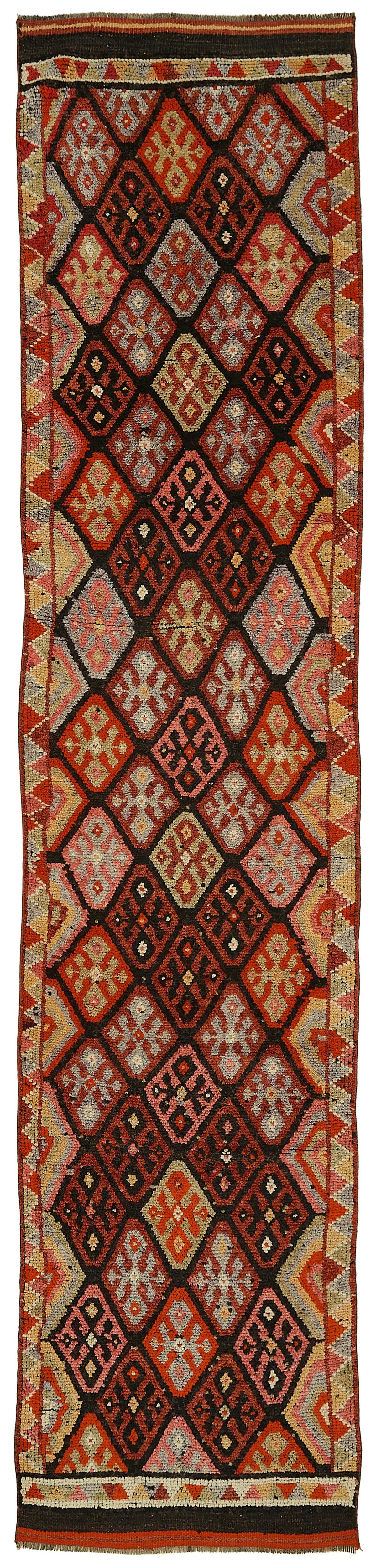 Zolvo Düz Kahverengi Halı Geometrik Desenli Etnik Yolluk 86x405 cm