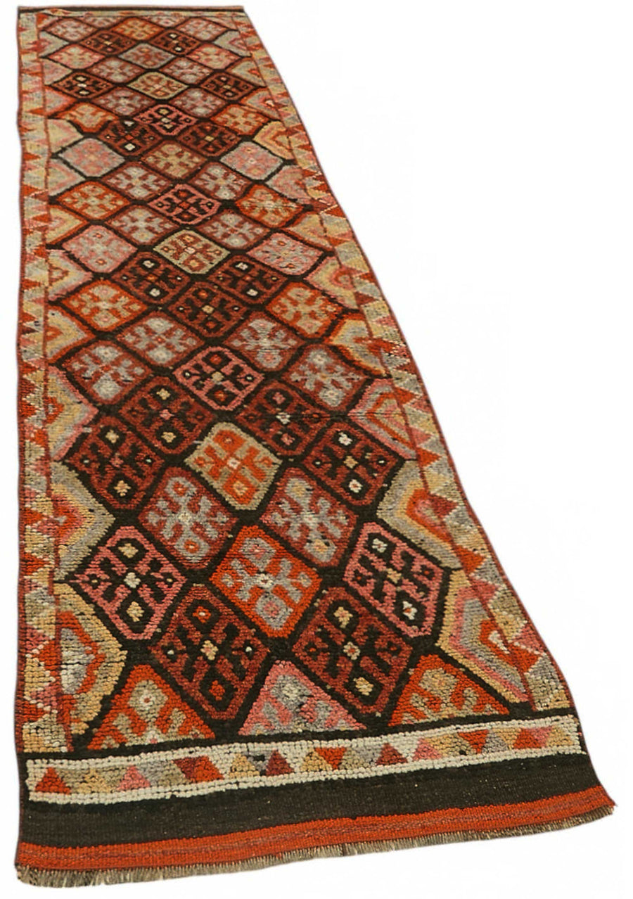 Zolvo Düz Kahverengi Halı Geometrik Desenli Etnik Yolluk 86x405 cm – genel görünüm