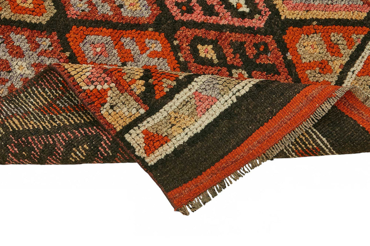 Zolvo Düz Kahverengi Halı Geometrik Desenli Etnik Yolluk 86x405 cm – kenar detayı
