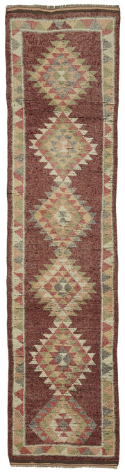 Zolvo Kırmızı Bej Geometrik Etnik El Dokuma Yolluk 85x352 cm