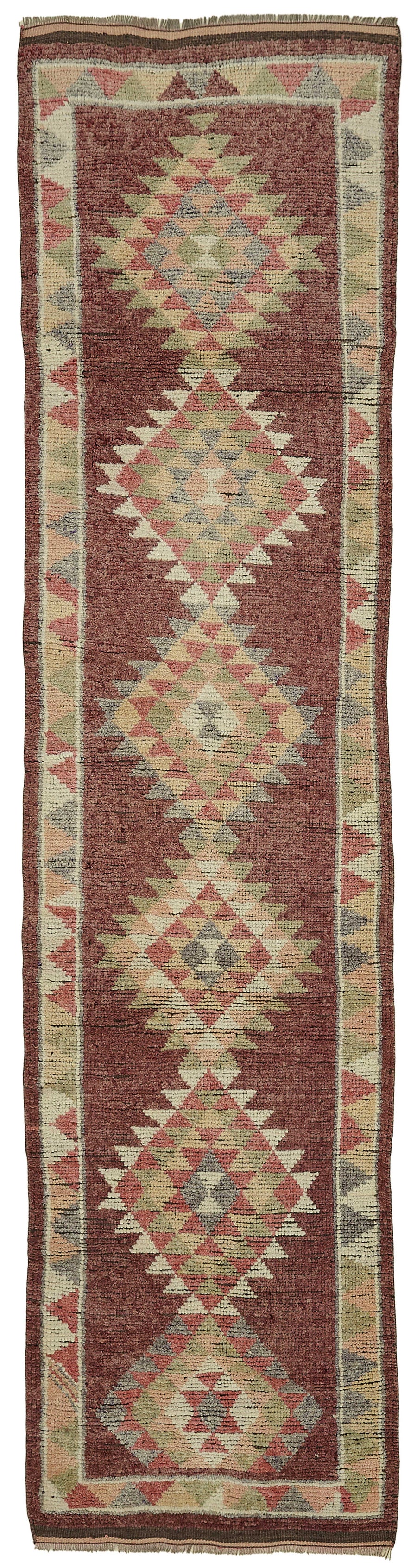 Zolvo Kırmızı Bej Geometrik Etnik El Dokuma Yolluk 85x352 cm