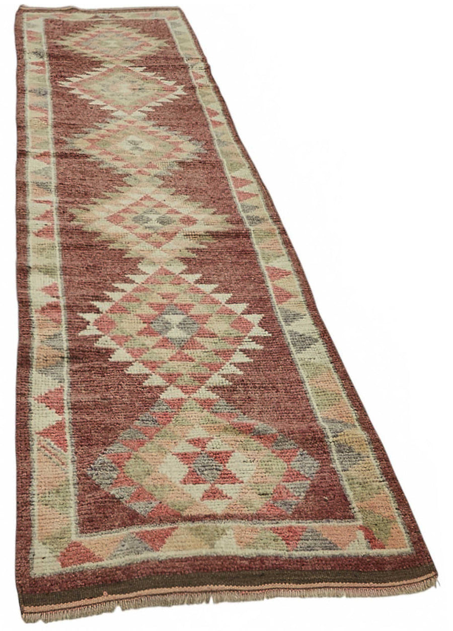 Zolvo Kırmızı Bej Geometrik Etnik El Dokuma Yolluk 85x352 cm – genel görünüm