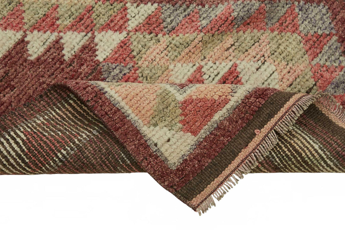 Zolvo Kırmızı Bej Geometrik Etnik El Dokuma Yolluk 85x352 cm – kenar detayı