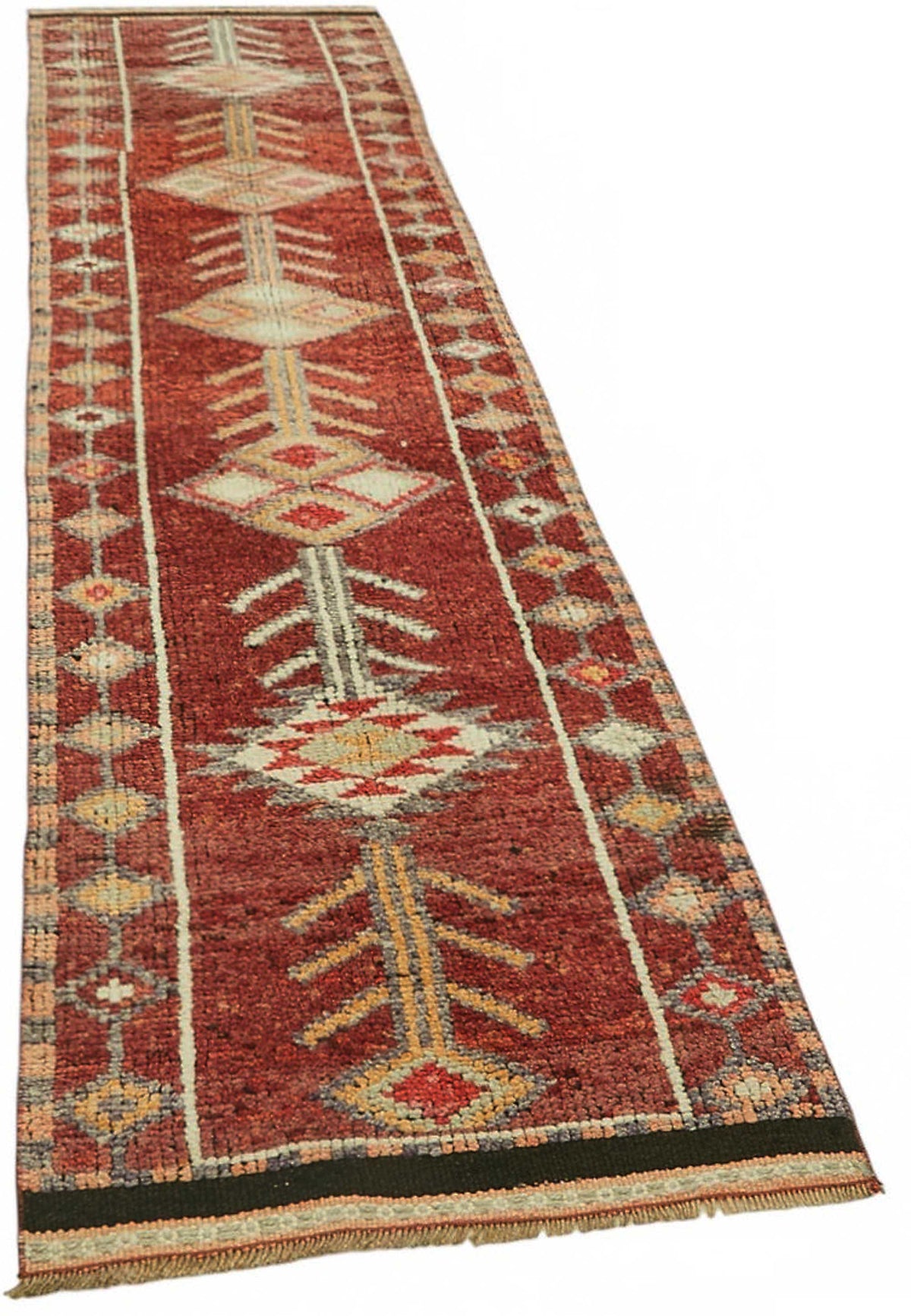 Zolvo Kırmızı Geometrik Desenli Yün Pamuk El Dokuma Yolluk 80x337 cm – genel görünüm