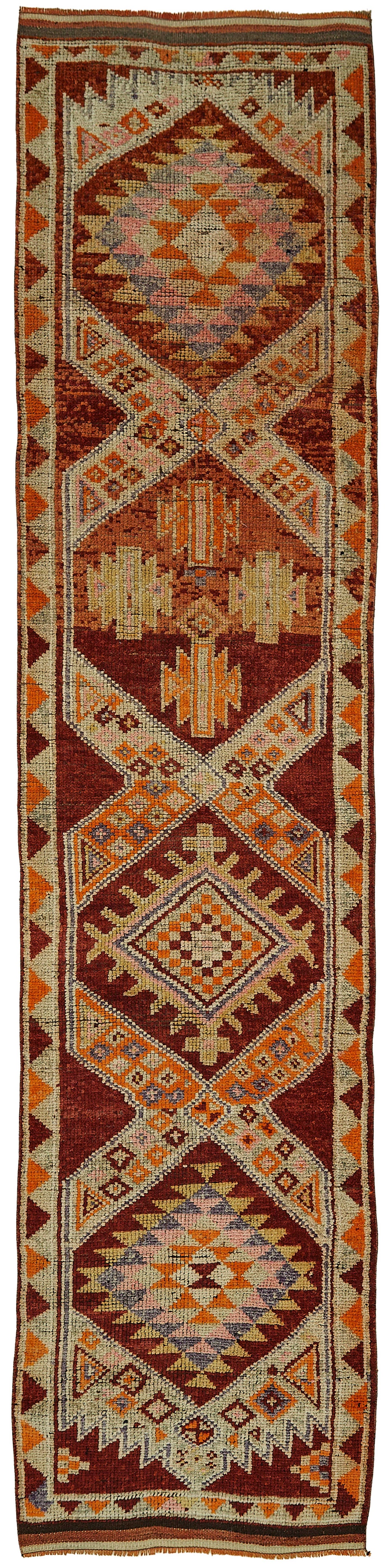 Zolvo Geometrik Desenli Kırmızı Etnik Halı Yolluk 90x379 cm
