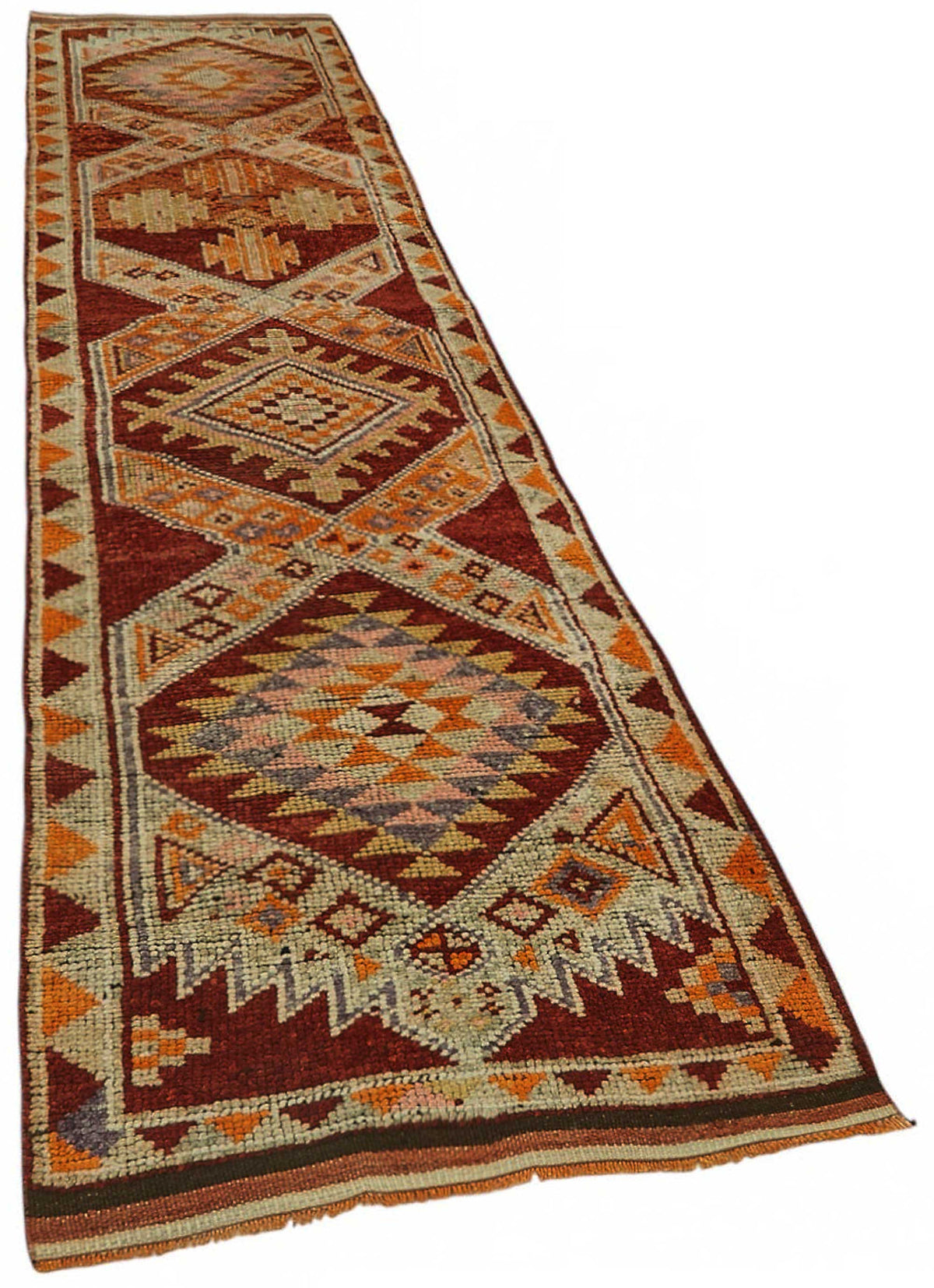 Zolvo Geometrik Desenli Kırmızı Etnik Halı Yolluk 90x379 cm – genel görünüm