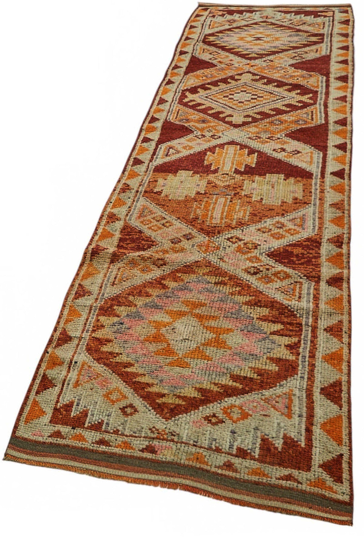 Zolvo Geometrik Desenli Kırmızı Etnik Halı Yolluk 90x379 cm – doku yakın çekim