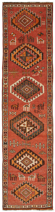 Zolvo Kırmızı Etnik Geometrik Desenli El Dokuma Yolluk 92x410 cm