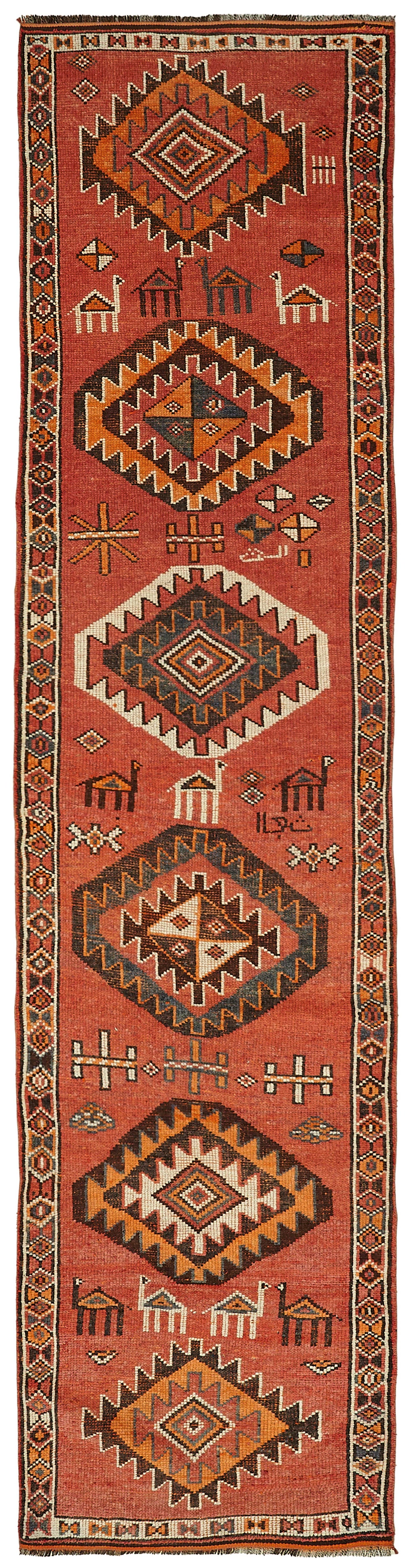 Zolvo Kırmızı Etnik Geometrik Desenli El Dokuma Yolluk 92x410 cm