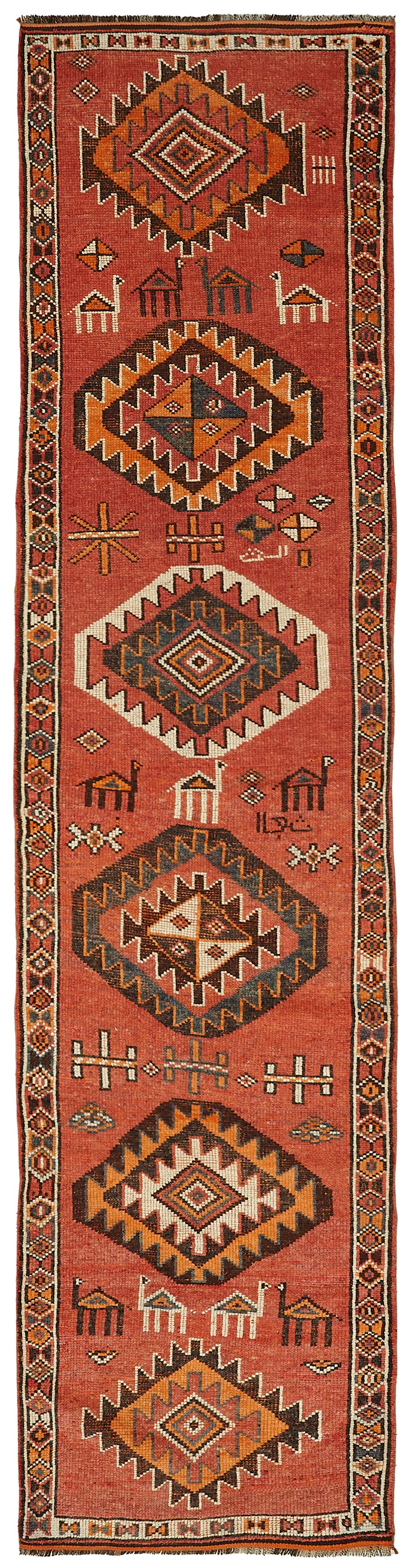 Zolvo Kırmızı Etnik Geometrik Desenli El Dokuma Yolluk 92x410 cm