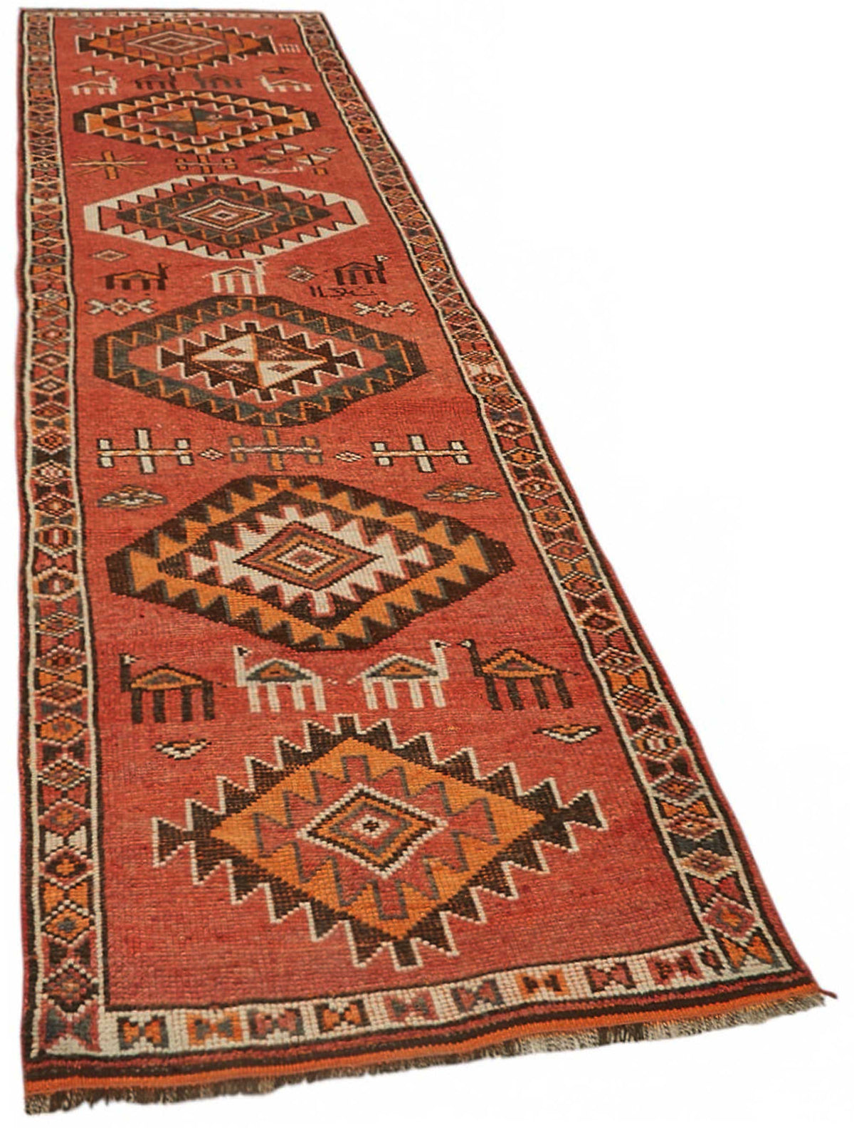 Zolvo Kırmızı Etnik Geometrik Desenli El Dokuma Yolluk 92x410 cm – genel görünüm