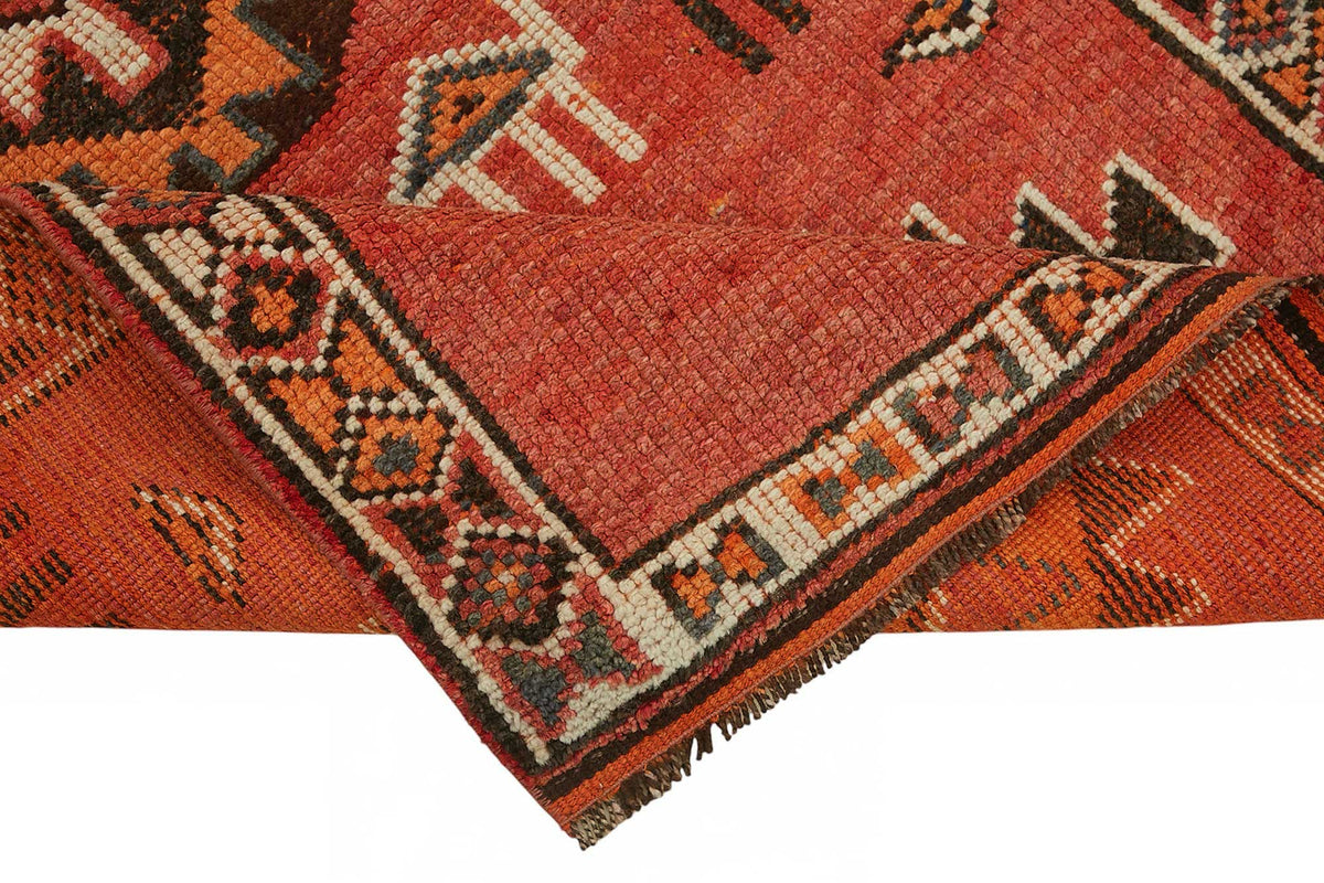 Zolvo Kırmızı Etnik Geometrik Desenli El Dokuma Yolluk 92x410 cm – kenar detayı