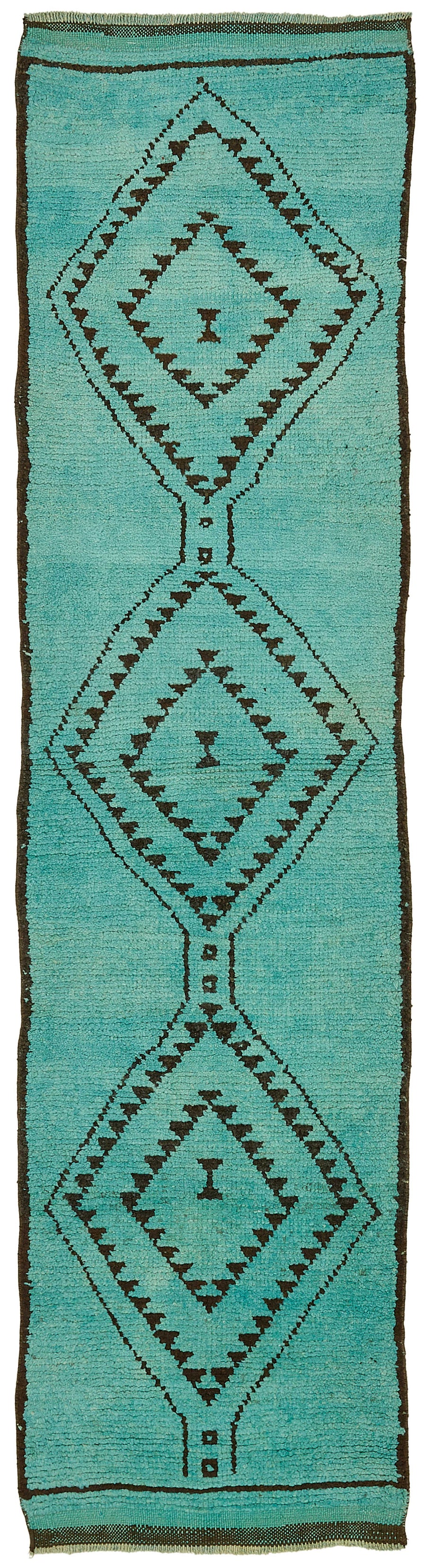 Zolvo Turkuaz ve Koyu Kahve Geometrik Desenli El Dokuma Yolluk 75x282 cm