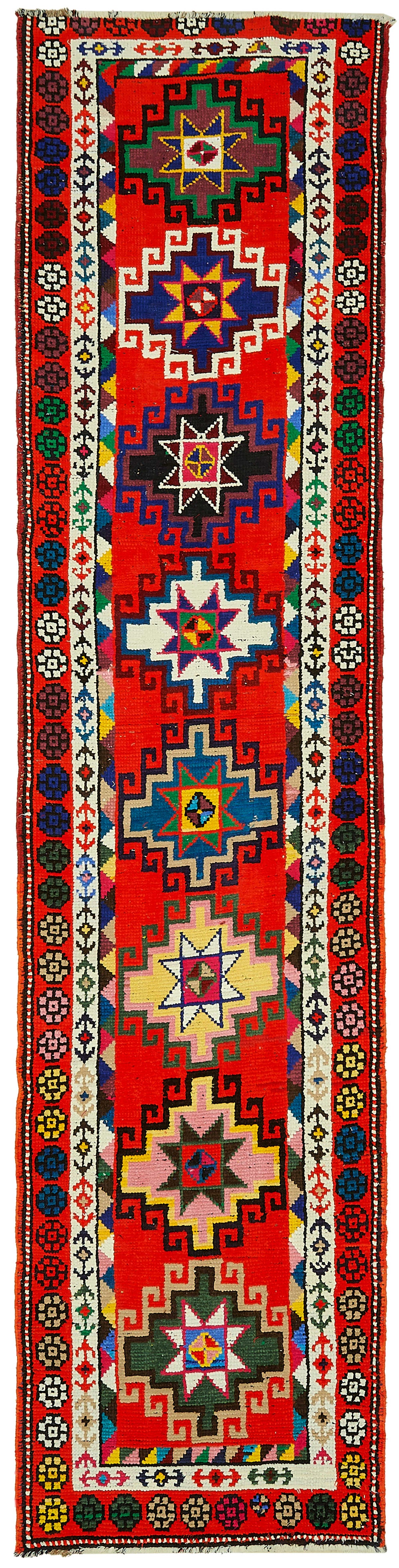 Zolvo Madalyon Desenli Çok Renkli Herki Halı Yolluk 90x360 cm