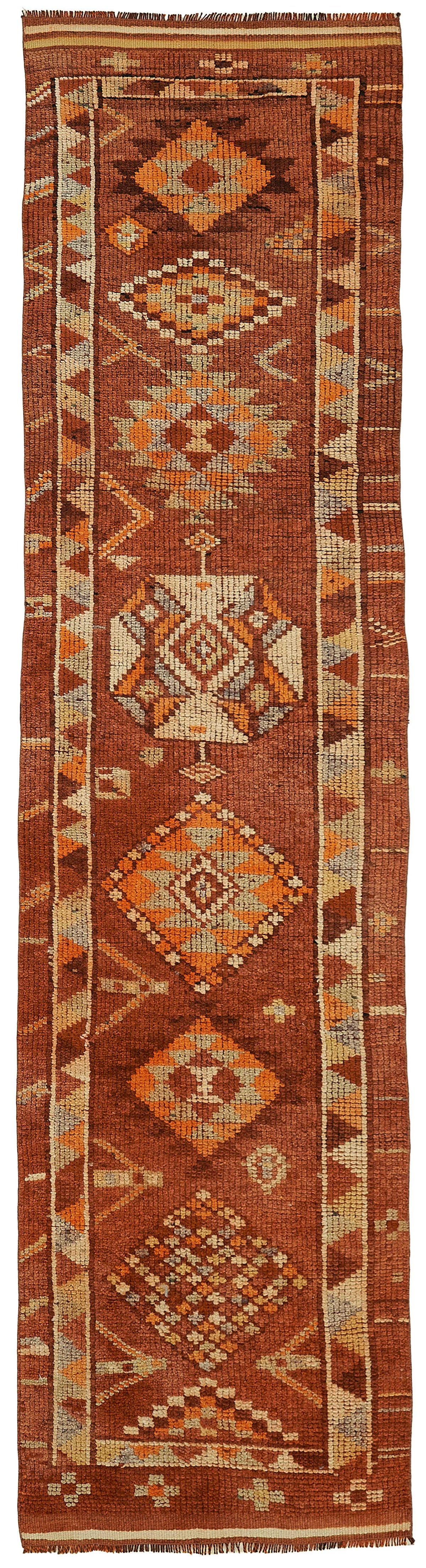 Zolvo Geometrik Desenli Kahverengi Turuncu El Dokuma Yolluk 78x336 cm