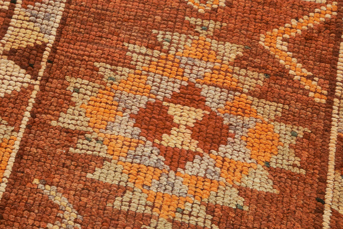 Zolvo Geometrik Desenli Kahverengi Turuncu El Dokuma Yolluk 78x336 cm – mekânda kullanım