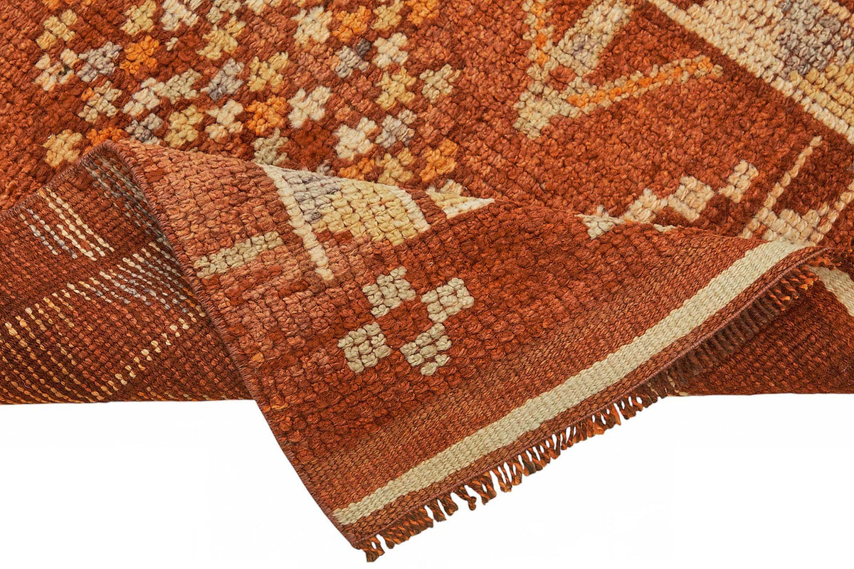 Zolvo Geometrik Desenli Kahverengi Turuncu El Dokuma Yolluk 78x336 cm – kenar detayı
