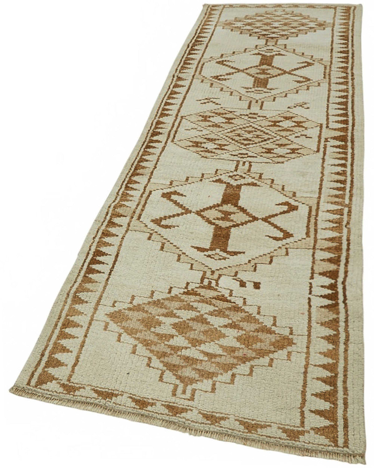 Zolvo Etnik Geometrik Desenli Krem Halı Yolluk 90x302 cm – doku yakın çekim