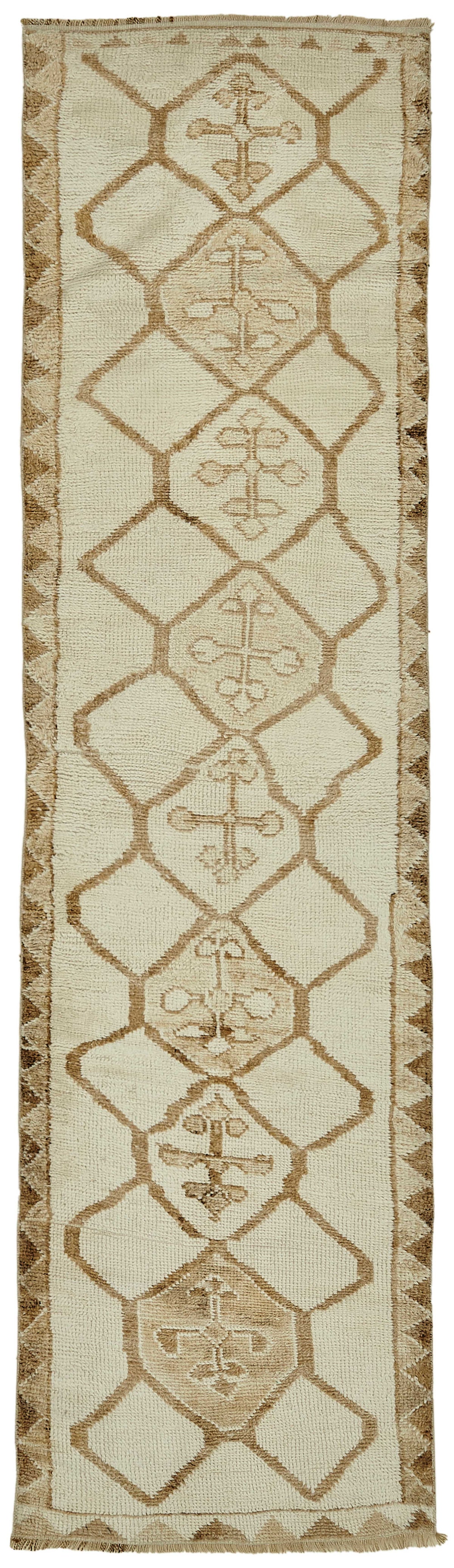 Zolvo Ekru Taba Geometrik Desenli Herki El Dokuma Yolluk 88x362 cm