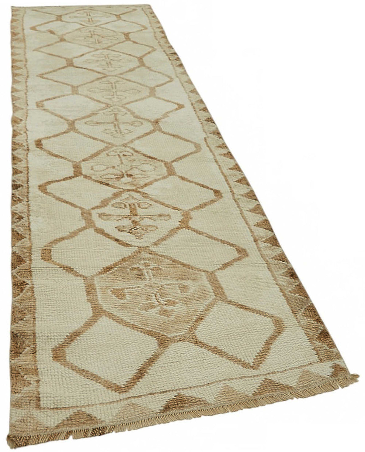Zolvo Ekru Taba Geometrik Desenli Herki El Dokuma Yolluk 88x362 cm – genel görünüm