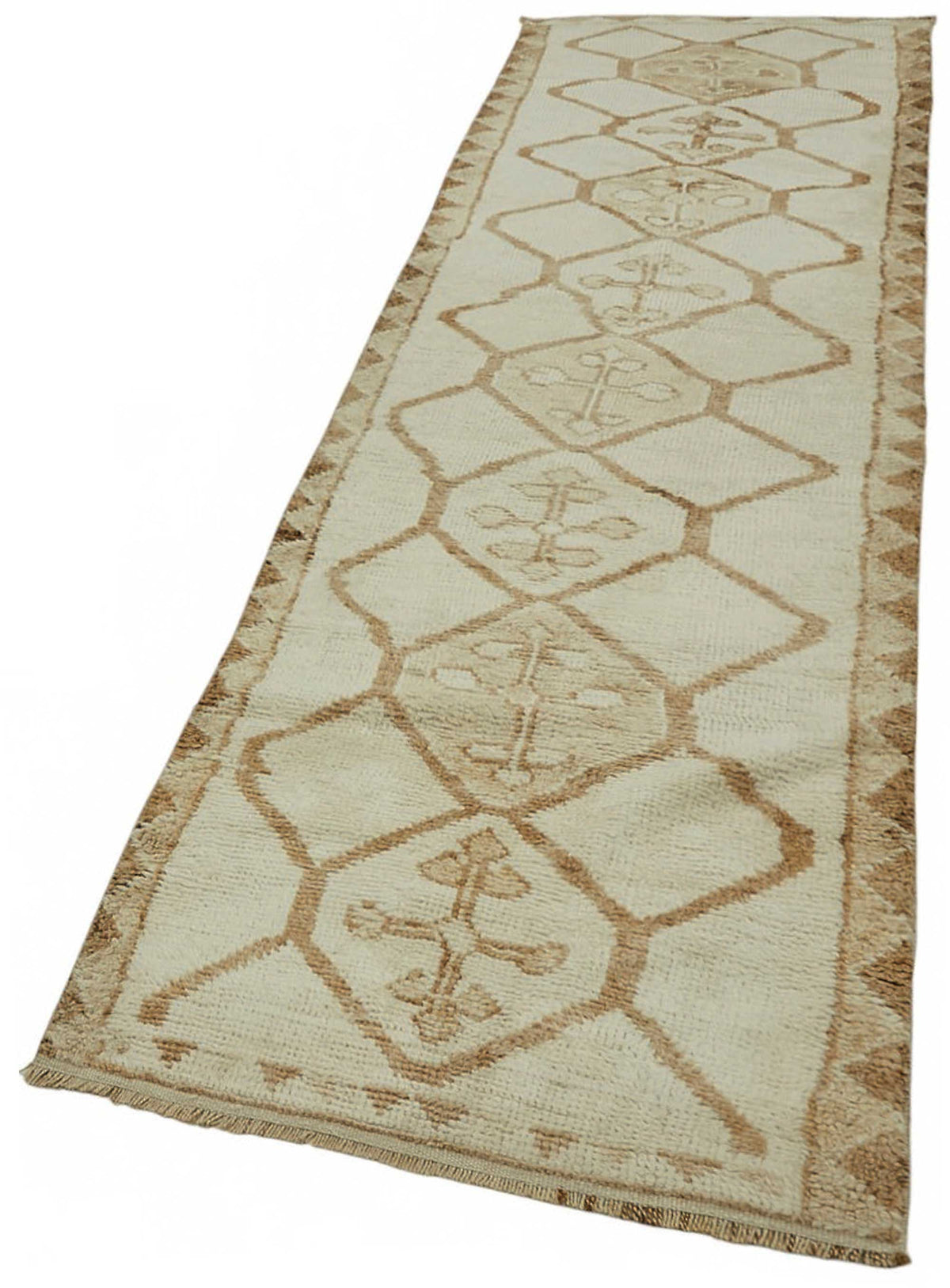 Zolvo Ekru Taba Geometrik Desenli Herki El Dokuma Yolluk 88x362 cm – doku yakın çekim