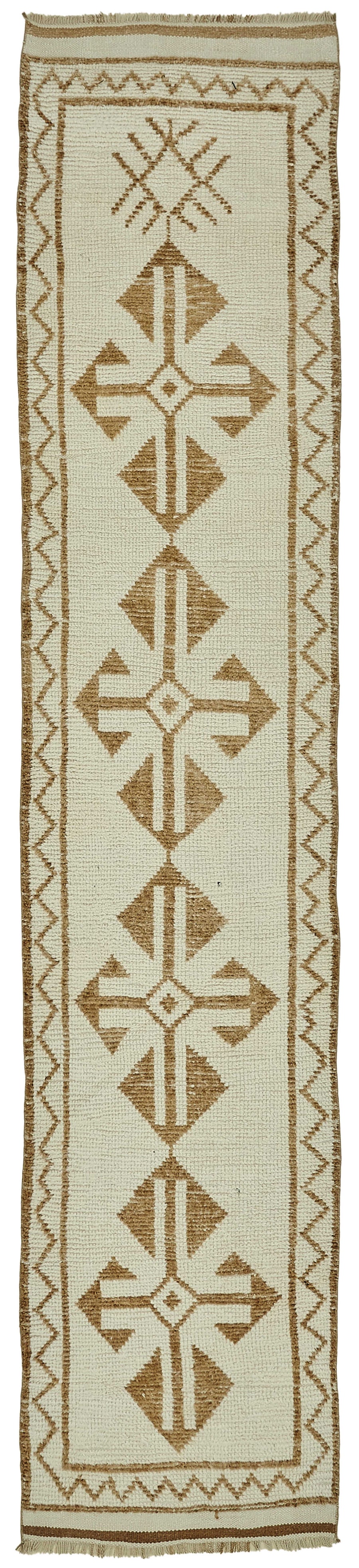 Zolvo Ekru Halı Etnik Geometrik Desenli Vintage Yolluk 90x437 cm