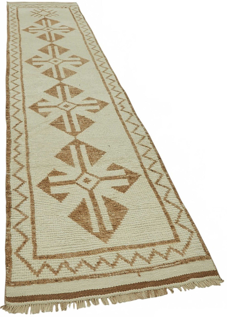 Zolvo Ekru Halı Etnik Geometrik Desenli Vintage Yolluk 90x437 cm – genel görünüm