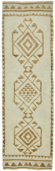 Zolvo Krem Geometrik Desenli Düz Dokuma Yün Yolluk 97x328 cm