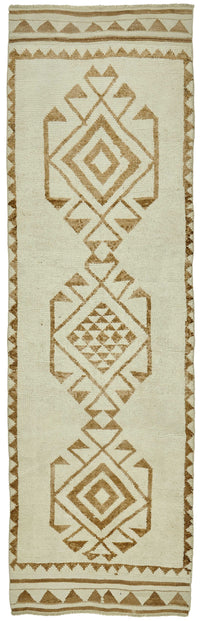 Zolvo Krem Geometrik Desenli Düz Dokuma Yün Yolluk 97x328 cm