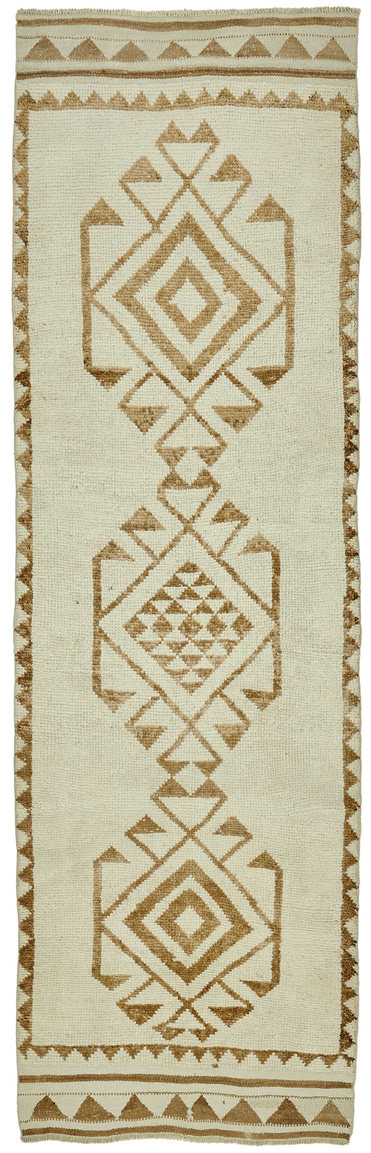 Zolvo Krem Geometrik Desenli Düz Dokuma Yün Yolluk 97x328 cm