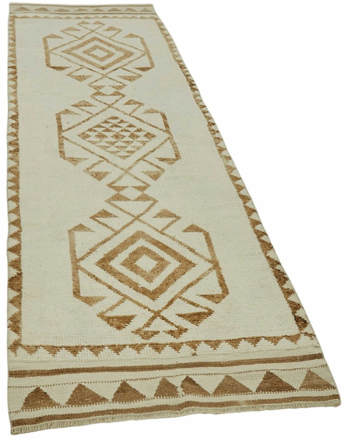 Zolvo Krem Geometrik Desenli Düz Dokuma Yün Yolluk 97x328 cm – genel görünüm