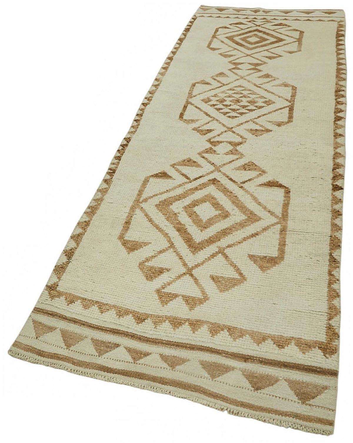 Zolvo Krem Geometrik Desenli Düz Dokuma Yün Yolluk 97x328 cm – doku yakın çekim