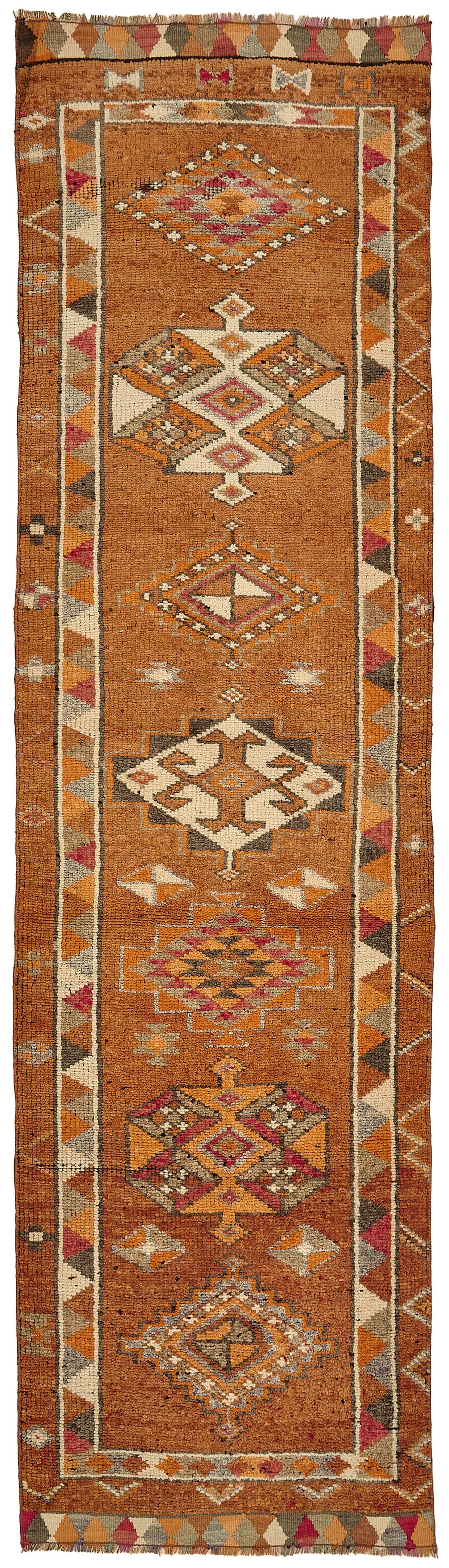 Zolvo Çok Renkli Halı Geometrik Desenli Herki El Dokuma Yolluk 95x343 cm