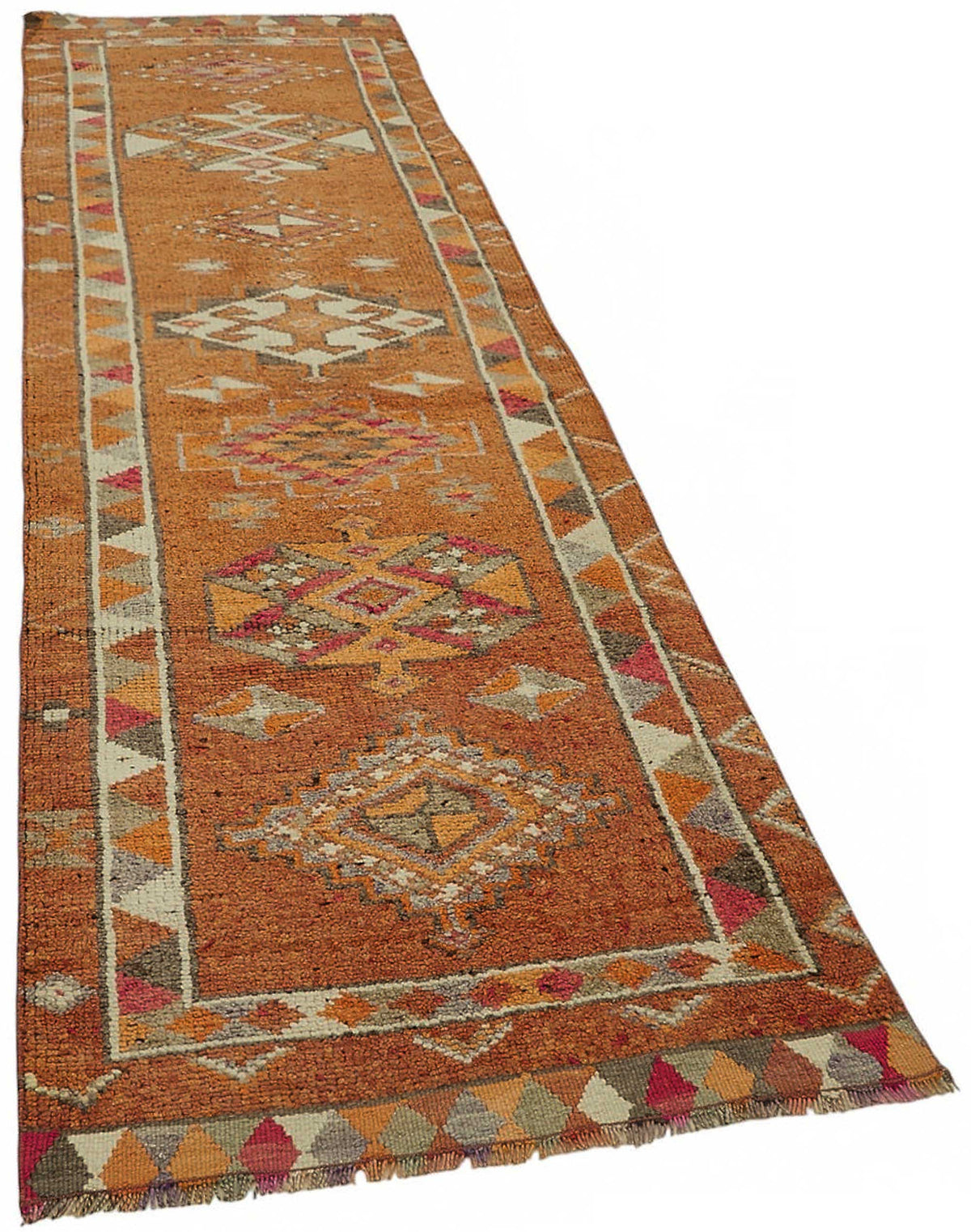 Zolvo Çok Renkli Halı Geometrik Desenli Herki El Dokuma Yolluk 95x343 cm – genel görünüm