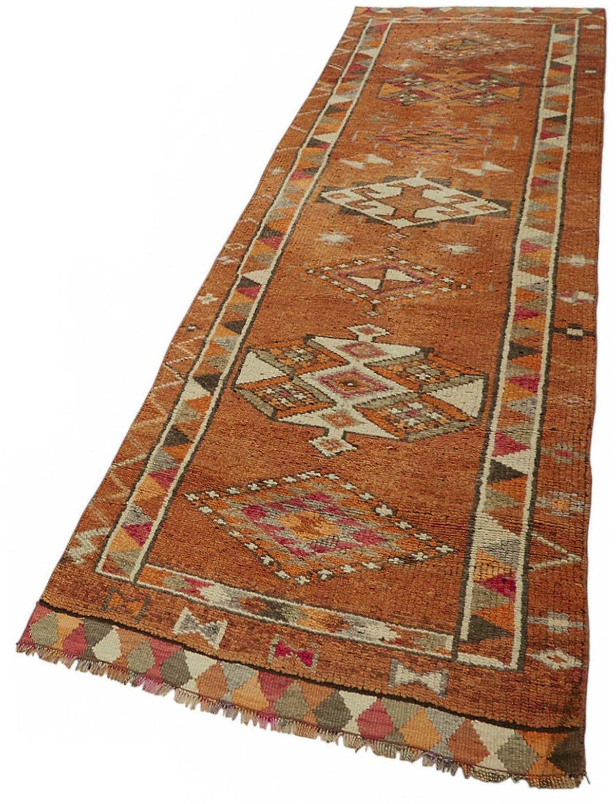 Zolvo Çok Renkli Halı Geometrik Desenli Herki El Dokuma Yolluk 95x343 cm – doku yakın çekim