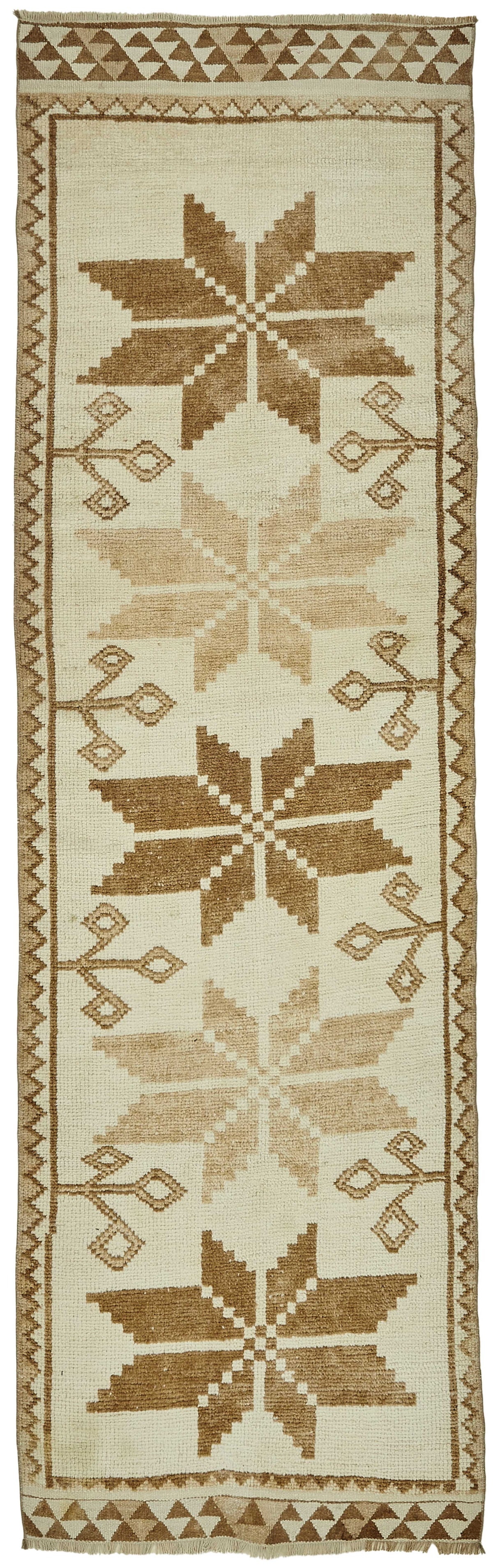 Zolvo Bej Kahverengi Geometrik Desenli Yün Dokuma Yolluk 105x340 cm