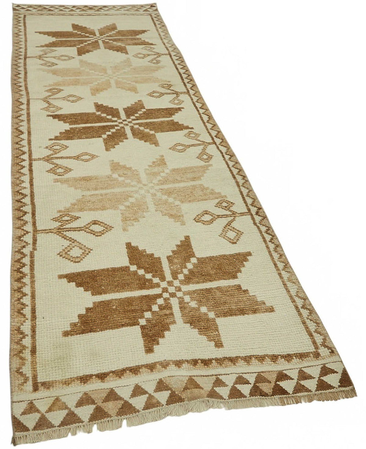 Zolvo Bej Kahverengi Geometrik Desenli Yün Dokuma Yolluk 105x340 cm – genel görünüm