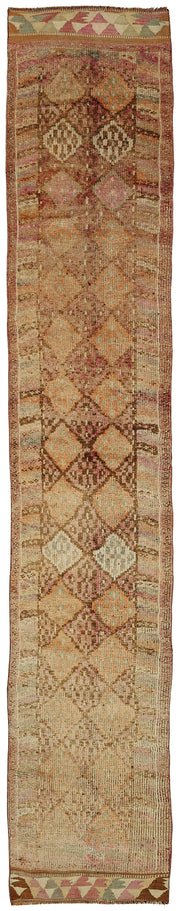 Zolvo Düz Kahverengi Halı Etnik Desenli Vintage Yolluk 80x458 cm