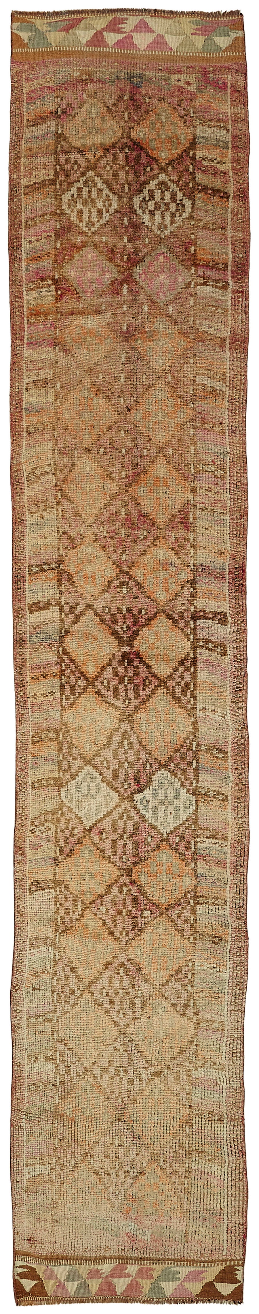 Zolvo Düz Kahverengi Halı Etnik Desenli Vintage Yolluk 80x458 cm