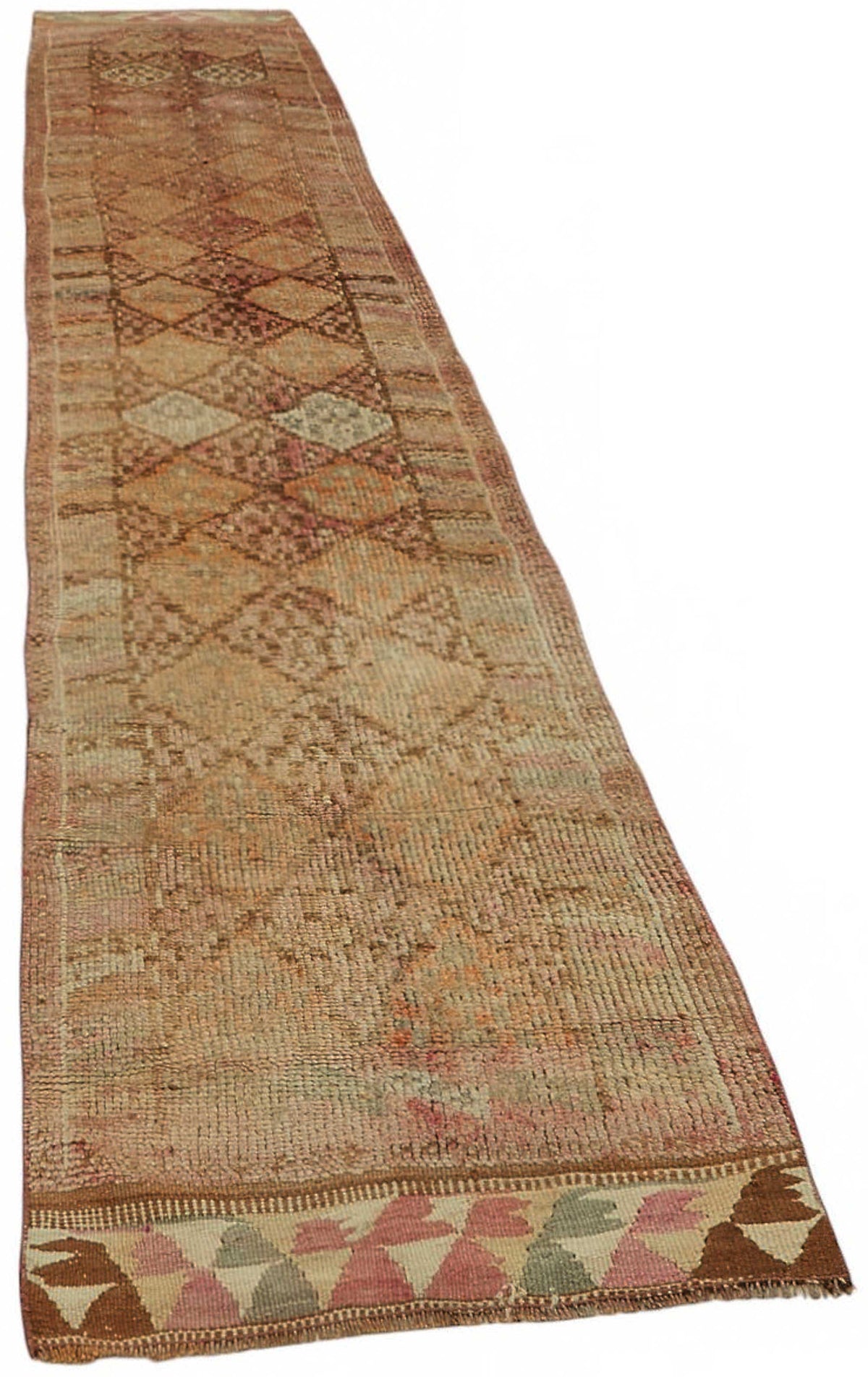 Zolvo Düz Kahverengi Halı Etnik Desenli Vintage Yolluk 80x458 cm – genel görünüm