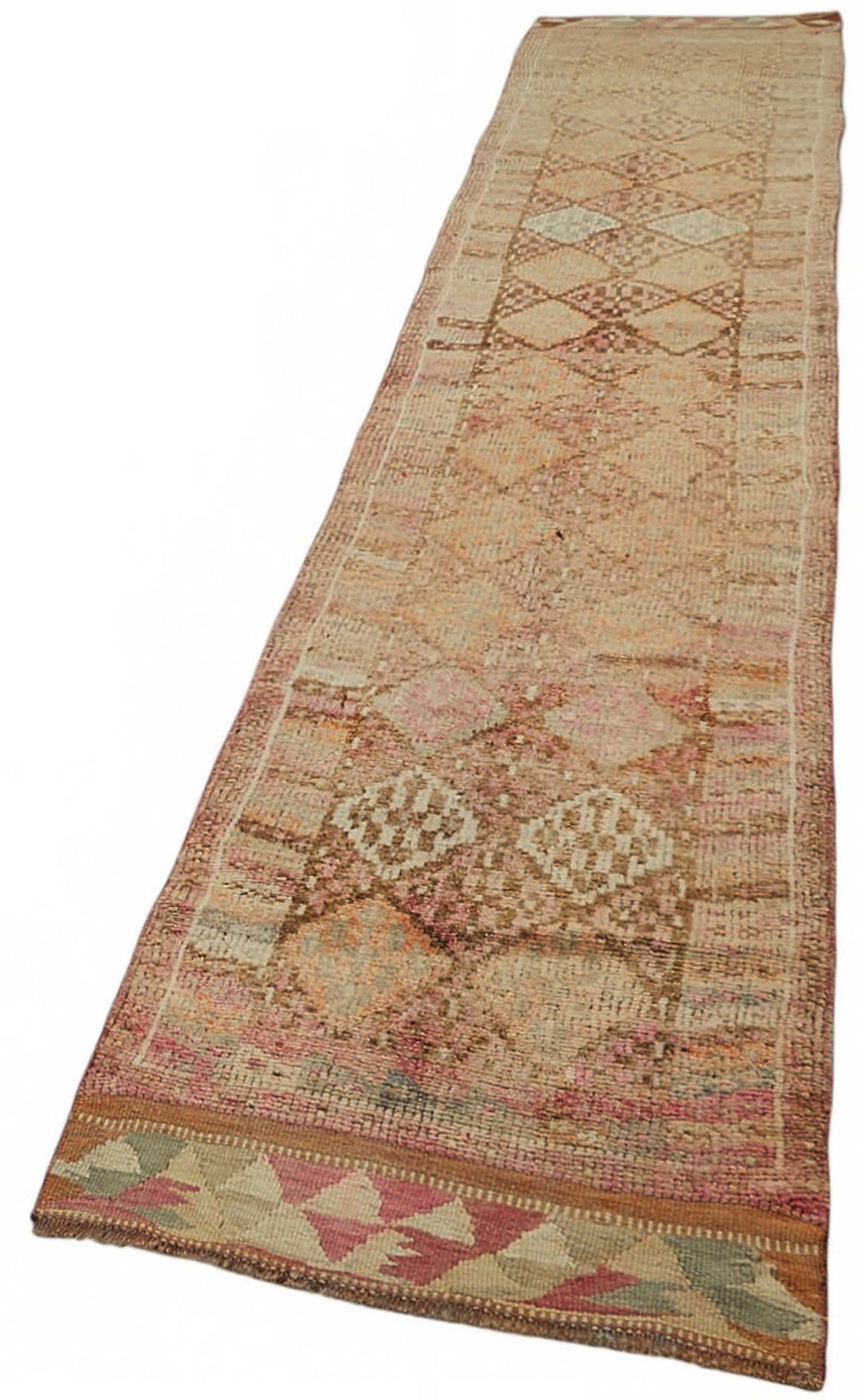 Zolvo Düz Kahverengi Halı Etnik Desenli Vintage Yolluk 80x458 cm – doku yakın çekim
