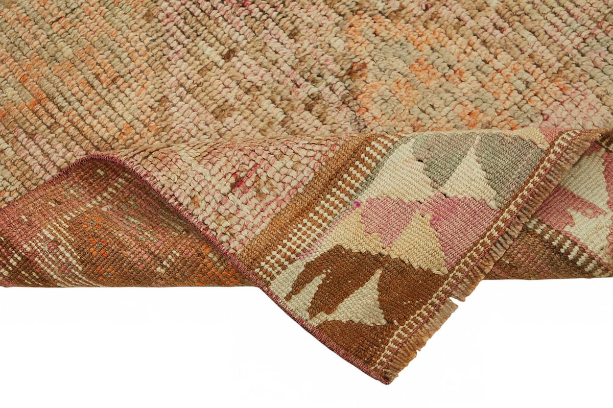 Zolvo Düz Kahverengi Halı Etnik Desenli Vintage Yolluk 80x458 cm – kenar detayı