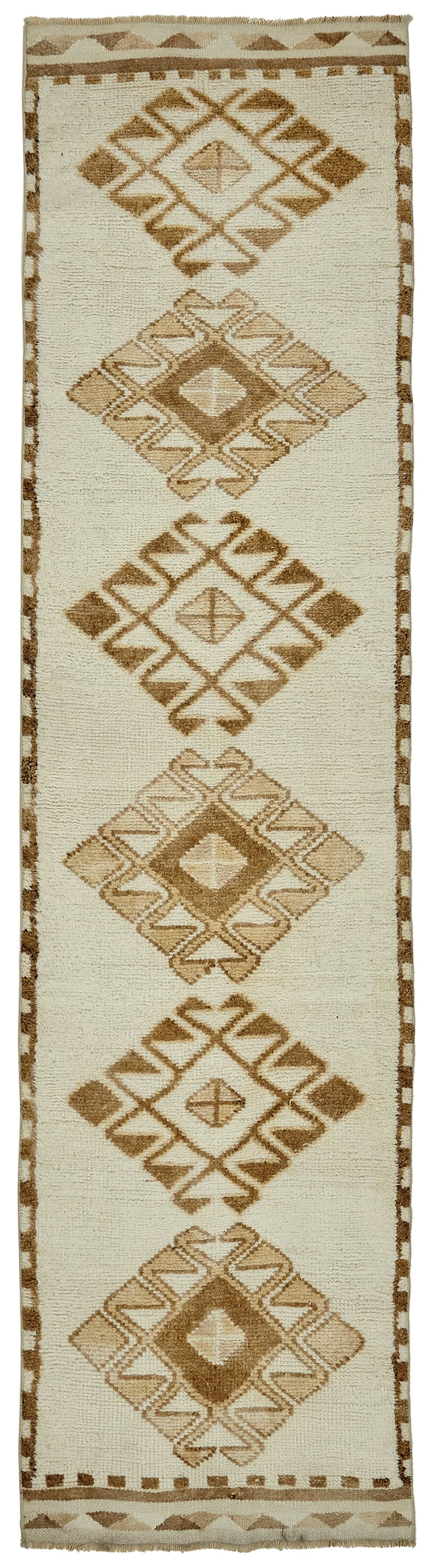 Zolvo Geometrik Desenli Vintage Krem Halı Yolluk 87x352 cm 48510