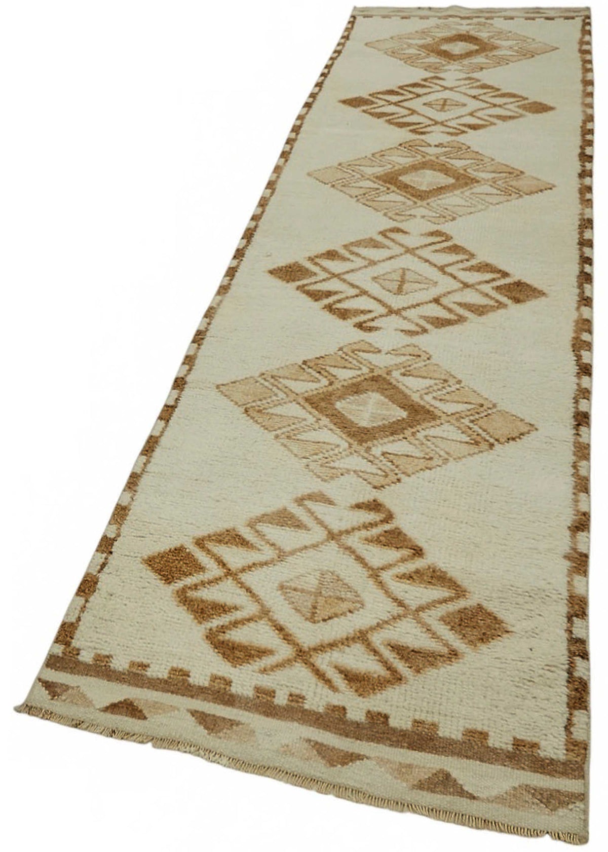 Zolvo Geometrik Desenli Vintage Krem Halı Yolluk 87x352 cm 48510 – doku yakın çekim