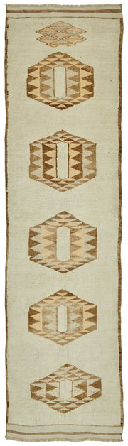 Zolvo Bej Kahverengi Geometrik Etnik El Dokuma Yolluk 96x377 cm