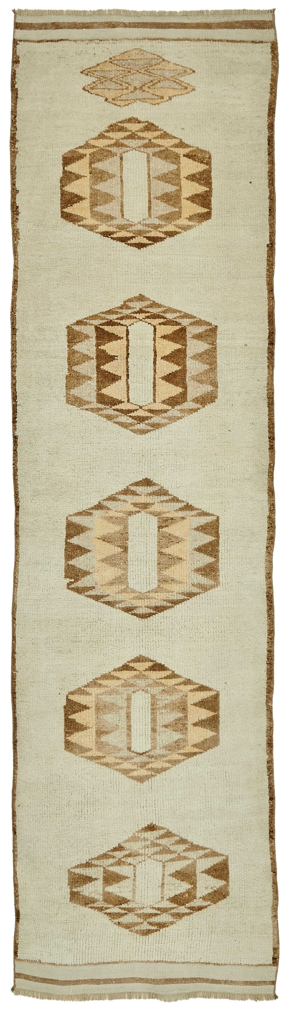 Zolvo Bej Kahverengi Geometrik Etnik El Dokuma Yolluk 96x377 cm