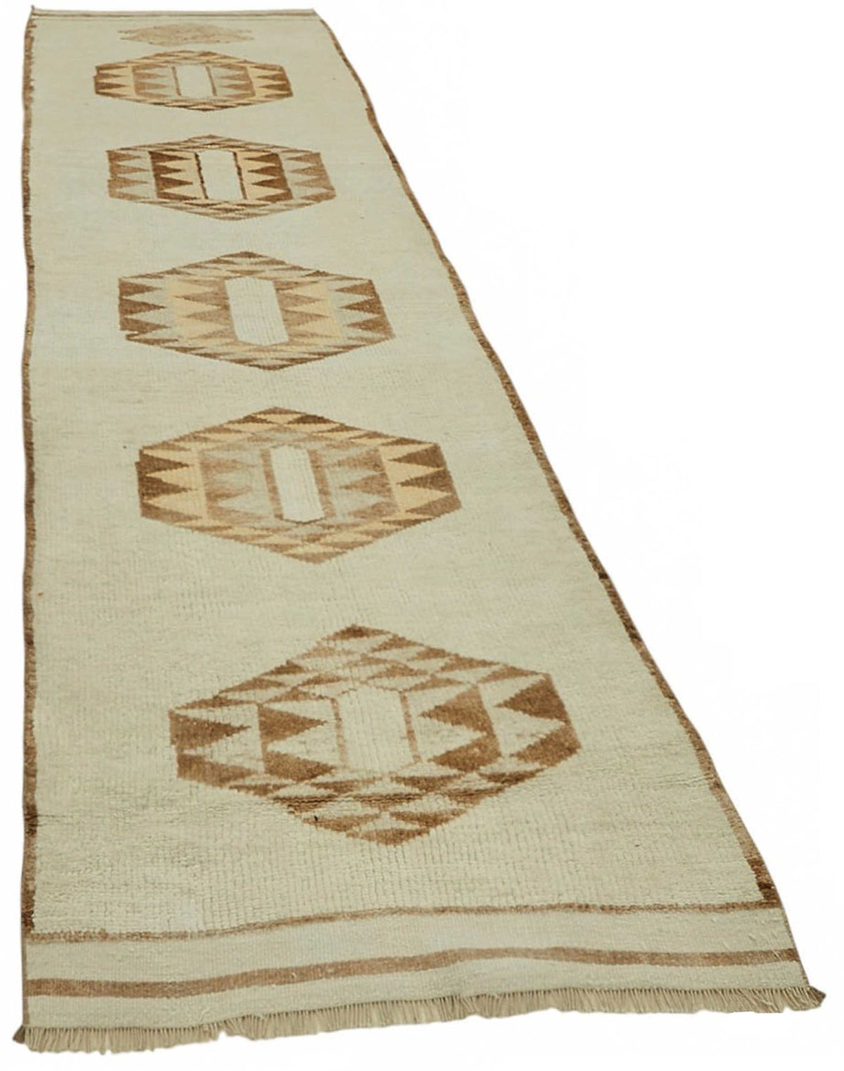 Zolvo Bej Kahverengi Geometrik Etnik El Dokuma Yolluk 96x377 cm – genel görünüm