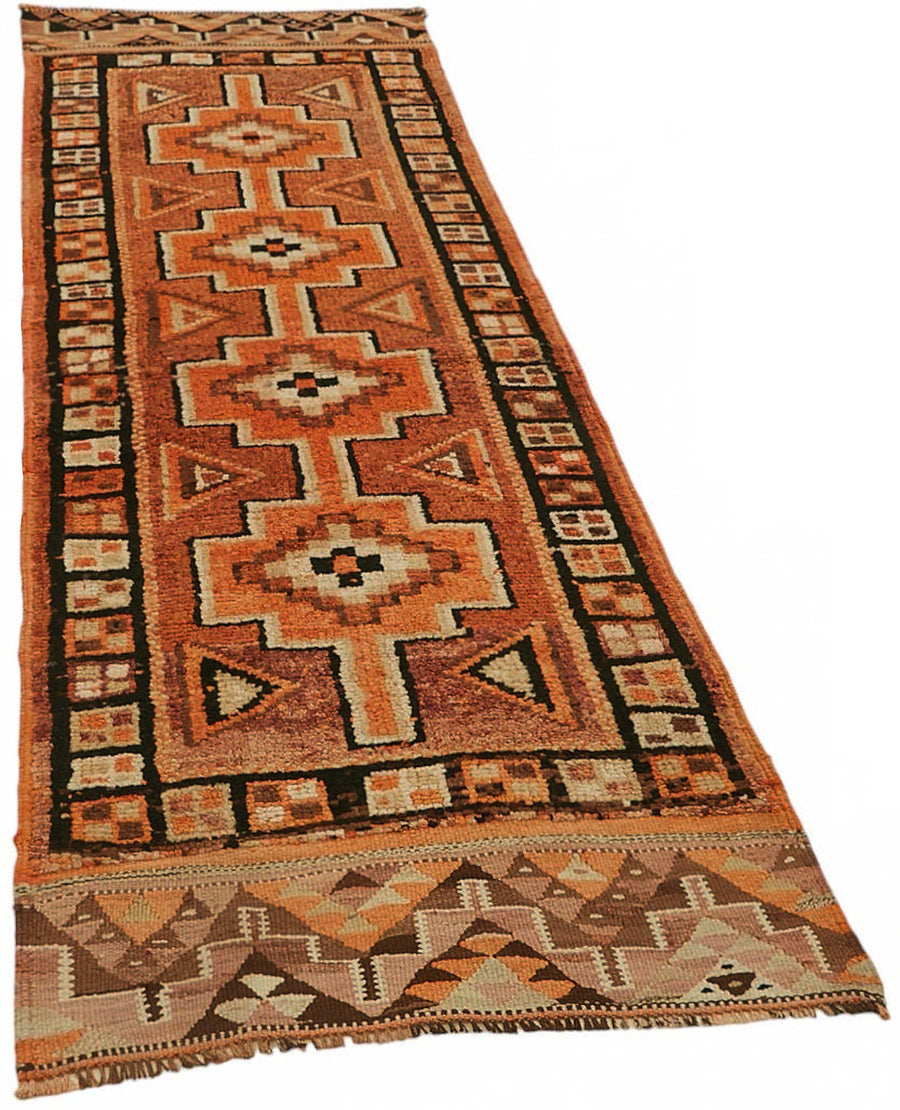 Zolvo Turuncu Kahverengi Geometrik Desenli El Dokuma Yolluk 92x296 cm – genel görünüm